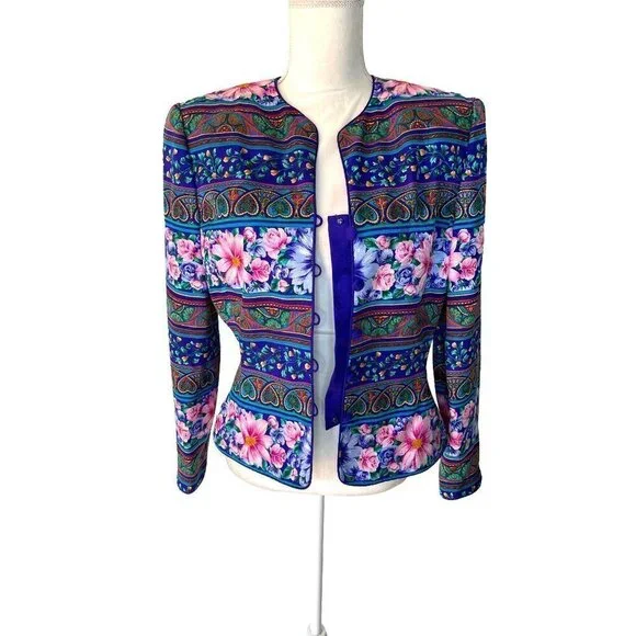Adrianna Papell Silk Jacket Womens Size 10 Vintage Lined Shoulder Pads Purple - Picture 5 of 10